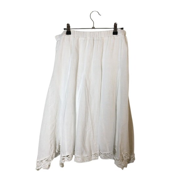 Russ Berens Skirt Women's Size Medium White 100% Linen Stretch Waist Lace Trim - Picture 2 of 7